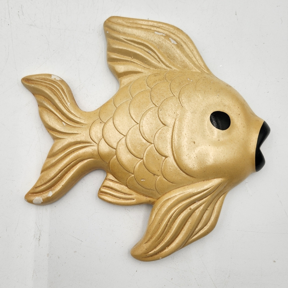 6.5 in Vintage wall art chalkware yellow angel Fish Miller Studio
